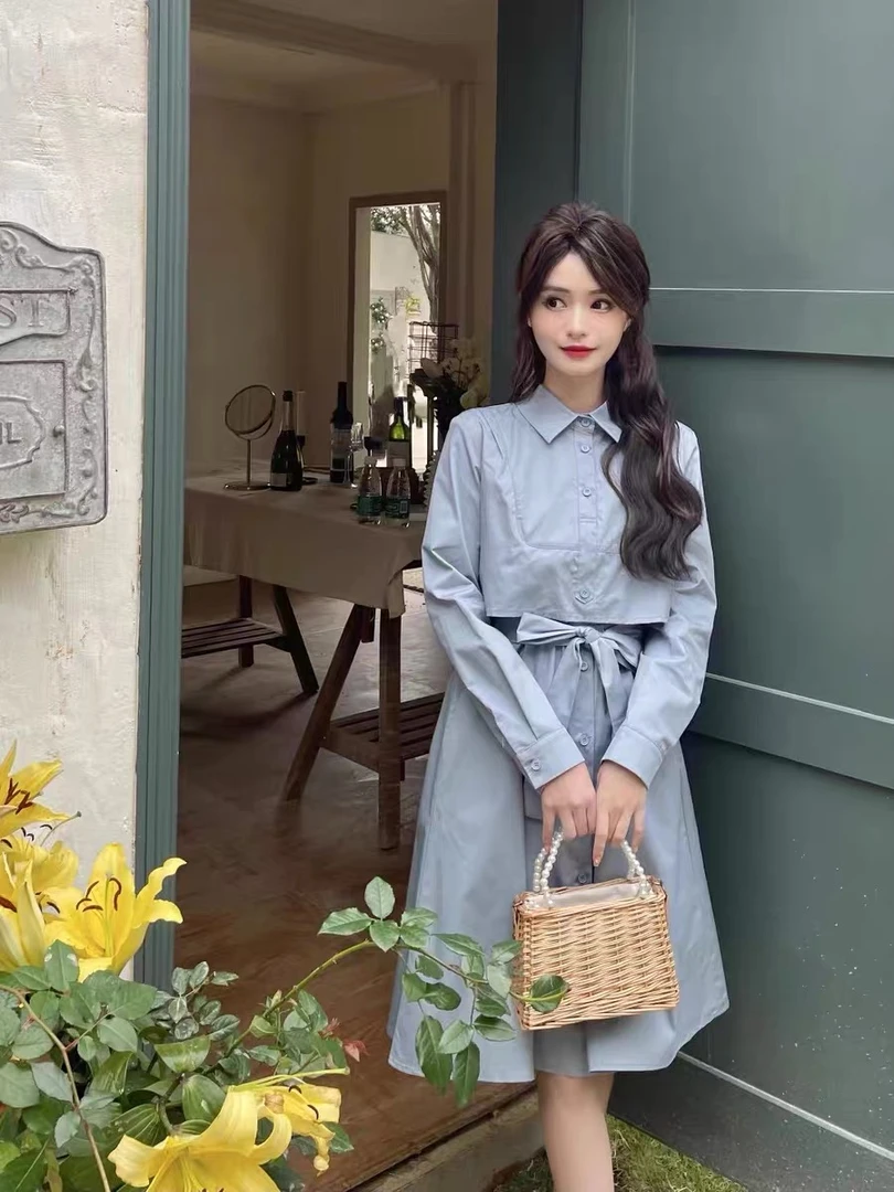 春秋装女装长袖收腰连衣裙