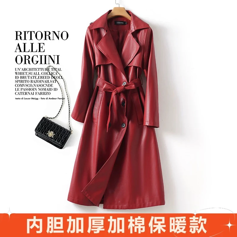 海宁真皮皮衣女中长款修身外套2025秋冬新款绵羊皮加厚高级感风衣