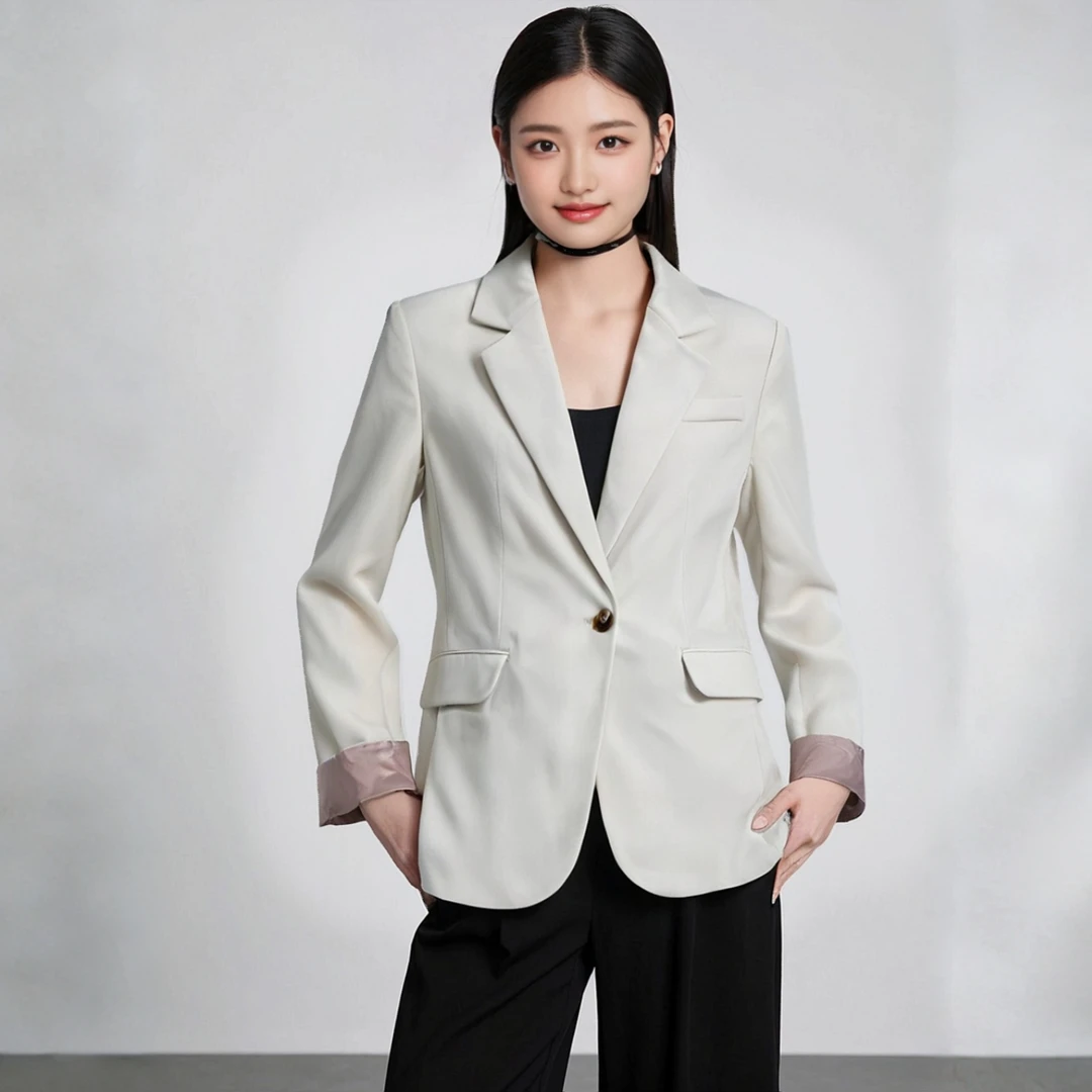 【SY342】气质撞色袖口一粒扣休闲显瘦西装外套女春装2025新款上衣
