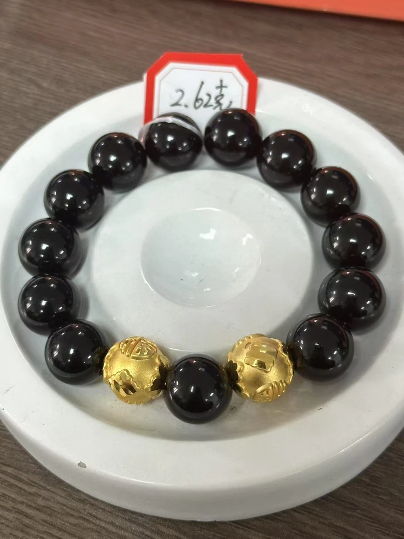 【足金999】2颗卡12福字金珠