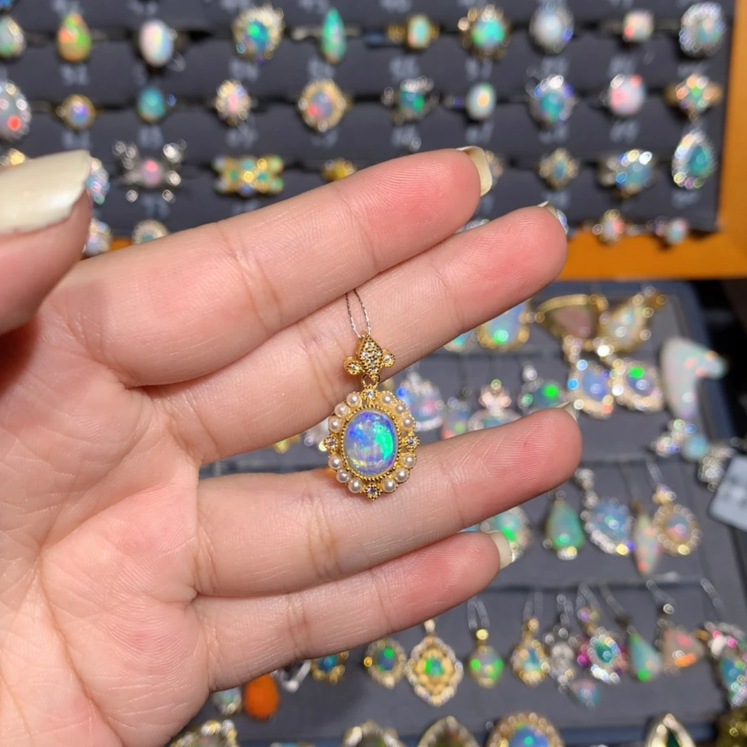 银S925镶嵌欧泊欧泊吊坠l