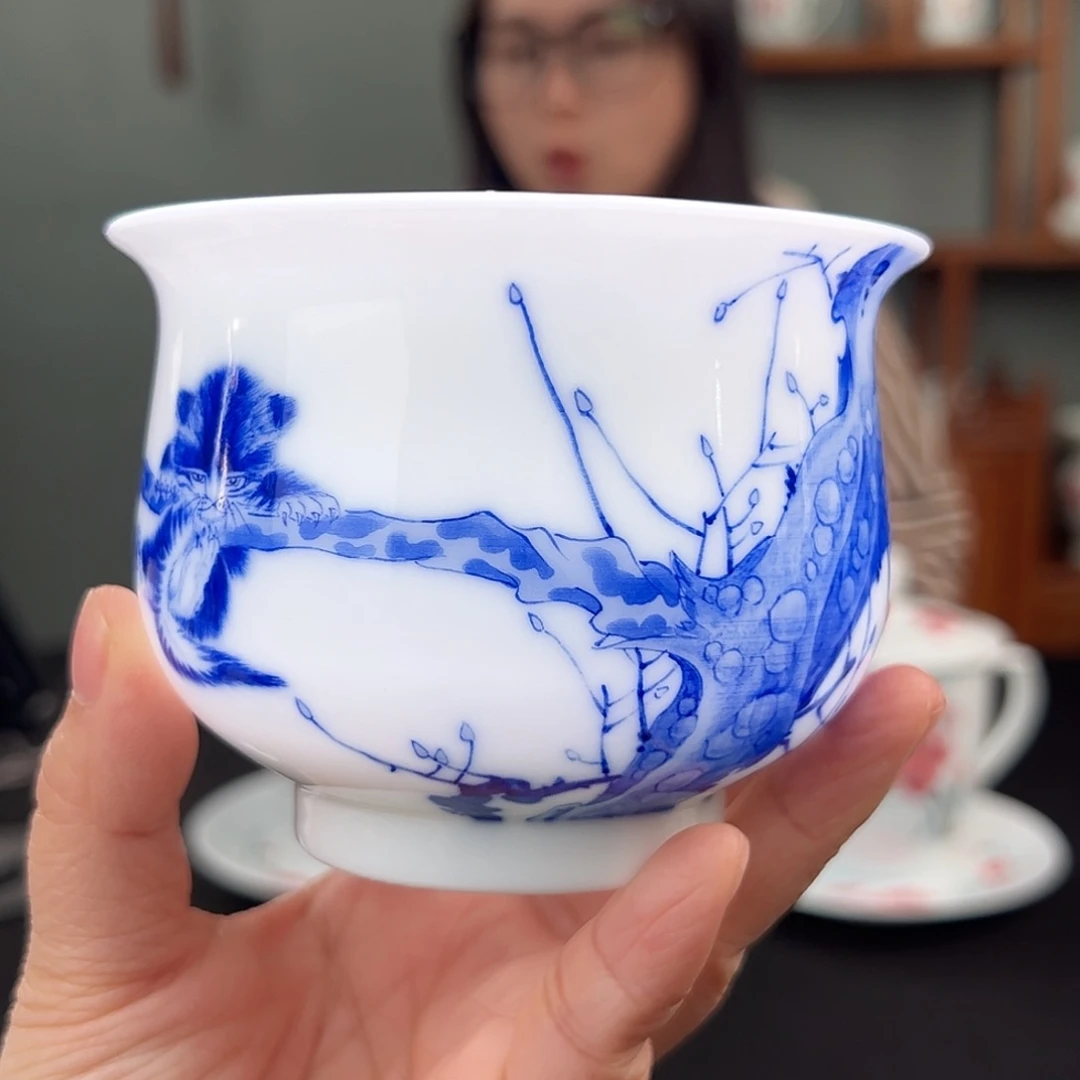 柴窑青花猫咪大号炉式杯