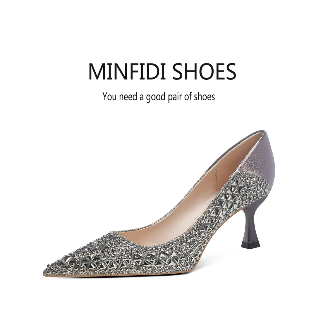 bing爆闪~高跟单鞋女2024年新款法式水钻细跟中跟仙女风浅口女鞋