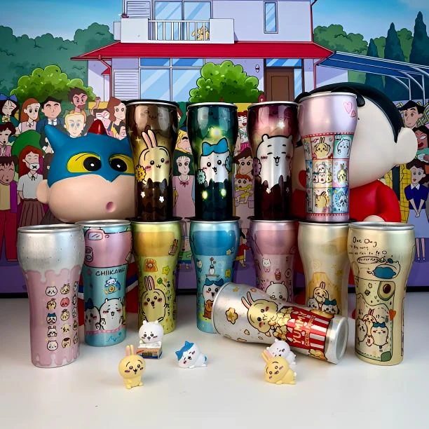 原创chiikawa大头贴系列饮水杯铝杯乌萨奇可乐杯定制带吸管啤酒杯