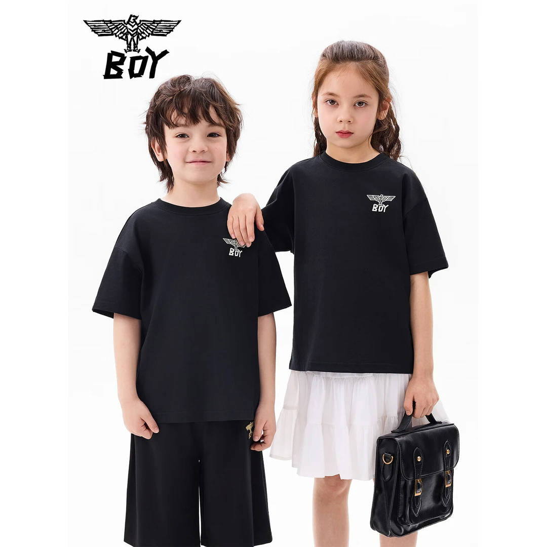 BOY JUNIOR26新款童装宽松男女童时尚短袖T恤黑色V372K01900