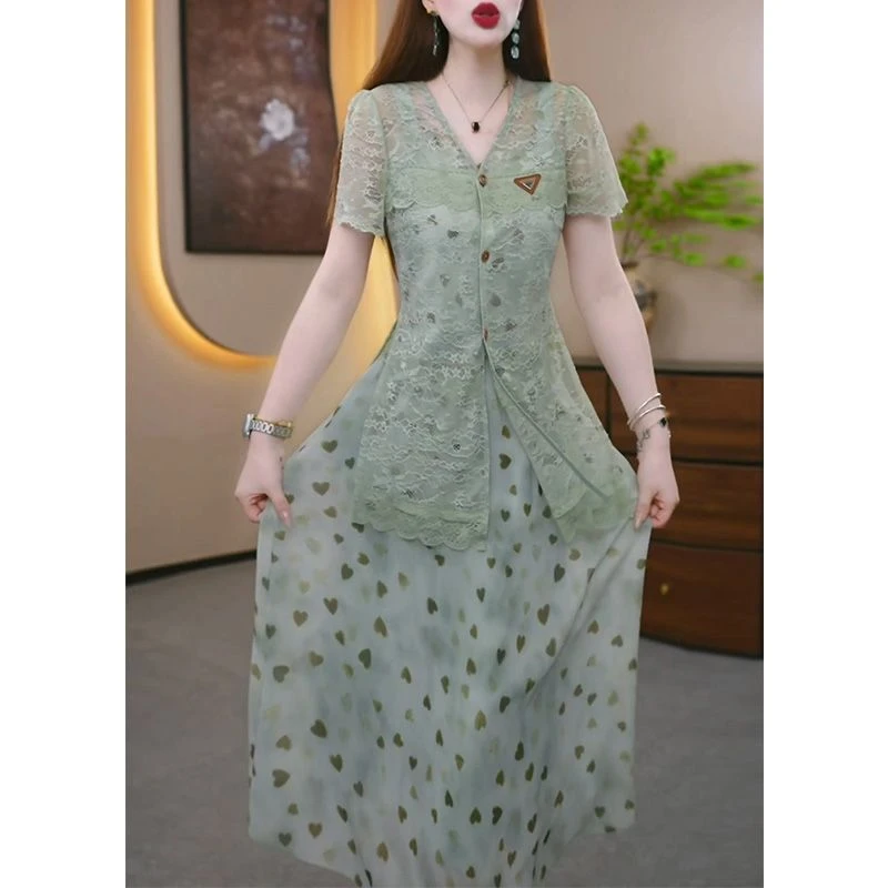 高端气质短袖连衣裙女夏季2025新款今年流行爆款妈妈显瘦碎花裙子