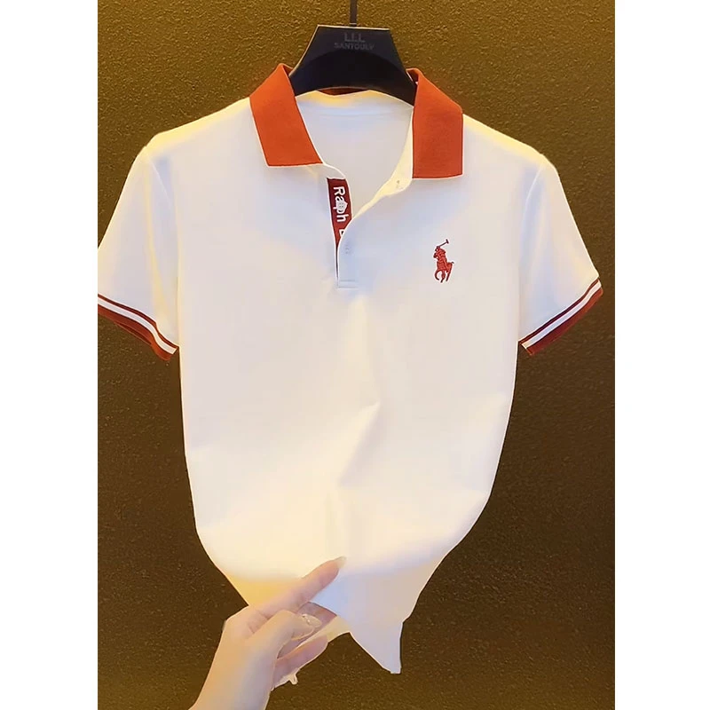 欧货轻奢高定商务休闲大牌男士Polo衫2025夏季新款人马刺绣体恤潮