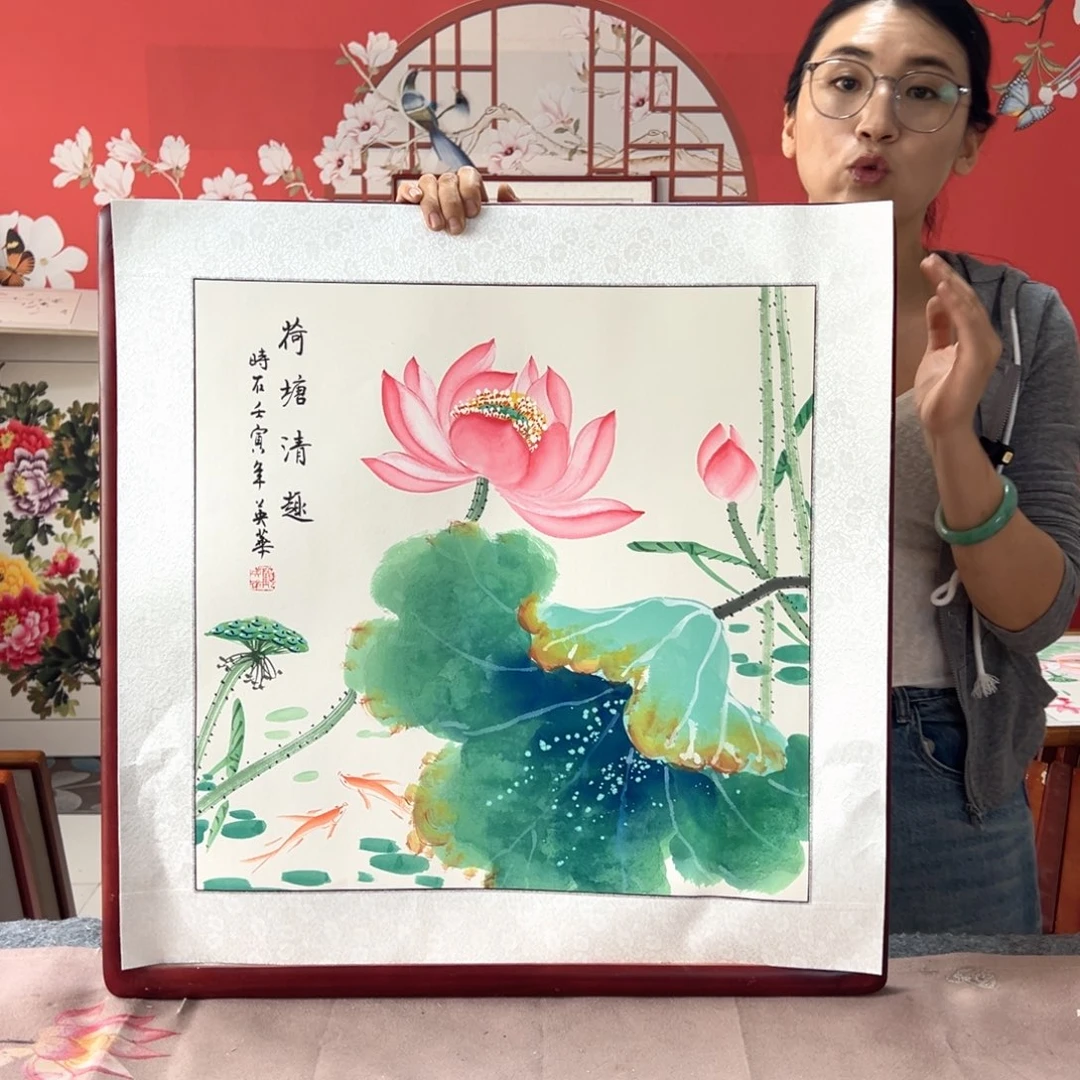 国画手写手绘国画作品62✖️62带框包邮