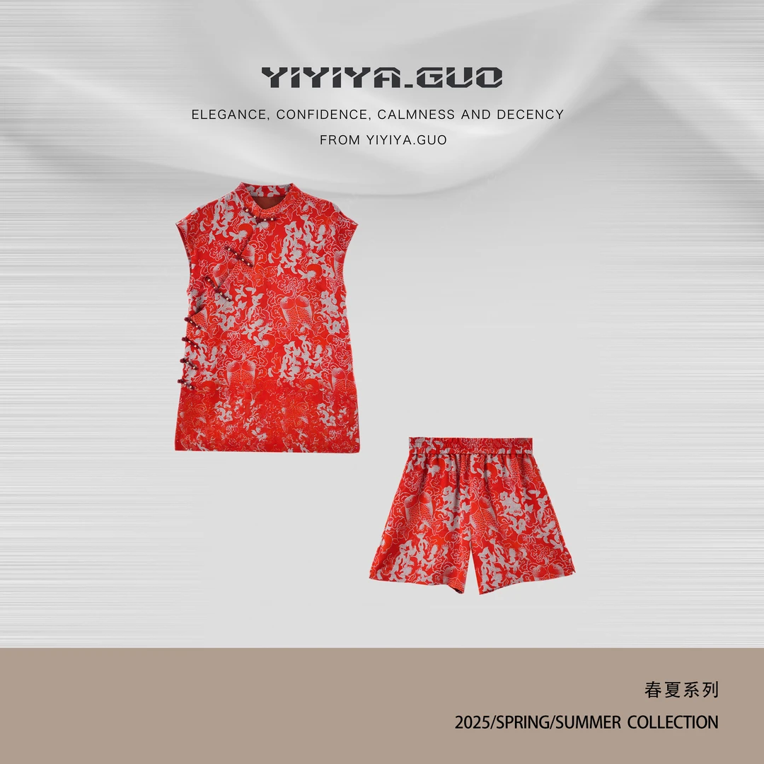 yiyiya.Guo艺艺吖【双鱼】新中式中国风提花斜襟上衣+短裤2223SS52