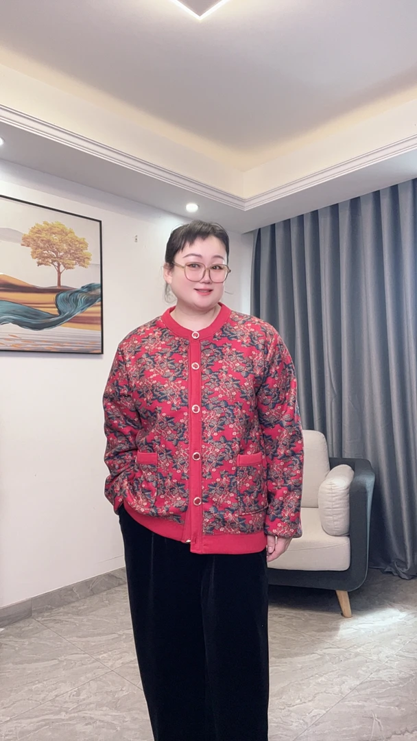 圆领满印满花碎花休闲风中老年女装花色外套夹克开衫