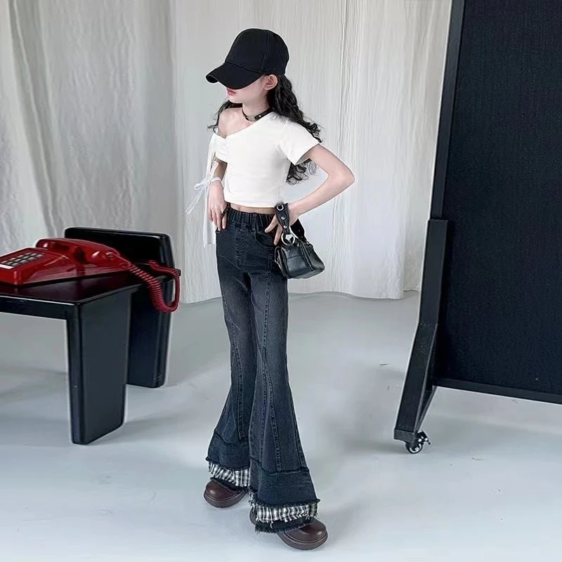 【米果妈】女童2025冬季新款洋气毛边牛仔裤B4249