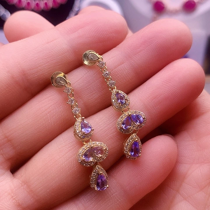 银S925镶嵌耳饰坦桑石