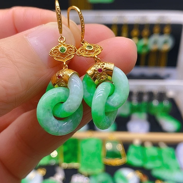 翡翠耳饰18K金镶嵌耳坠