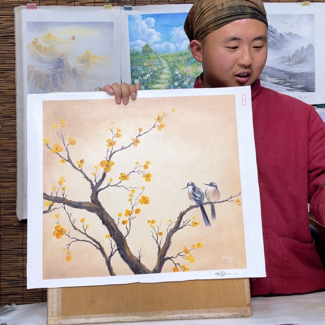 油画行路人小院绘画作品竞拍