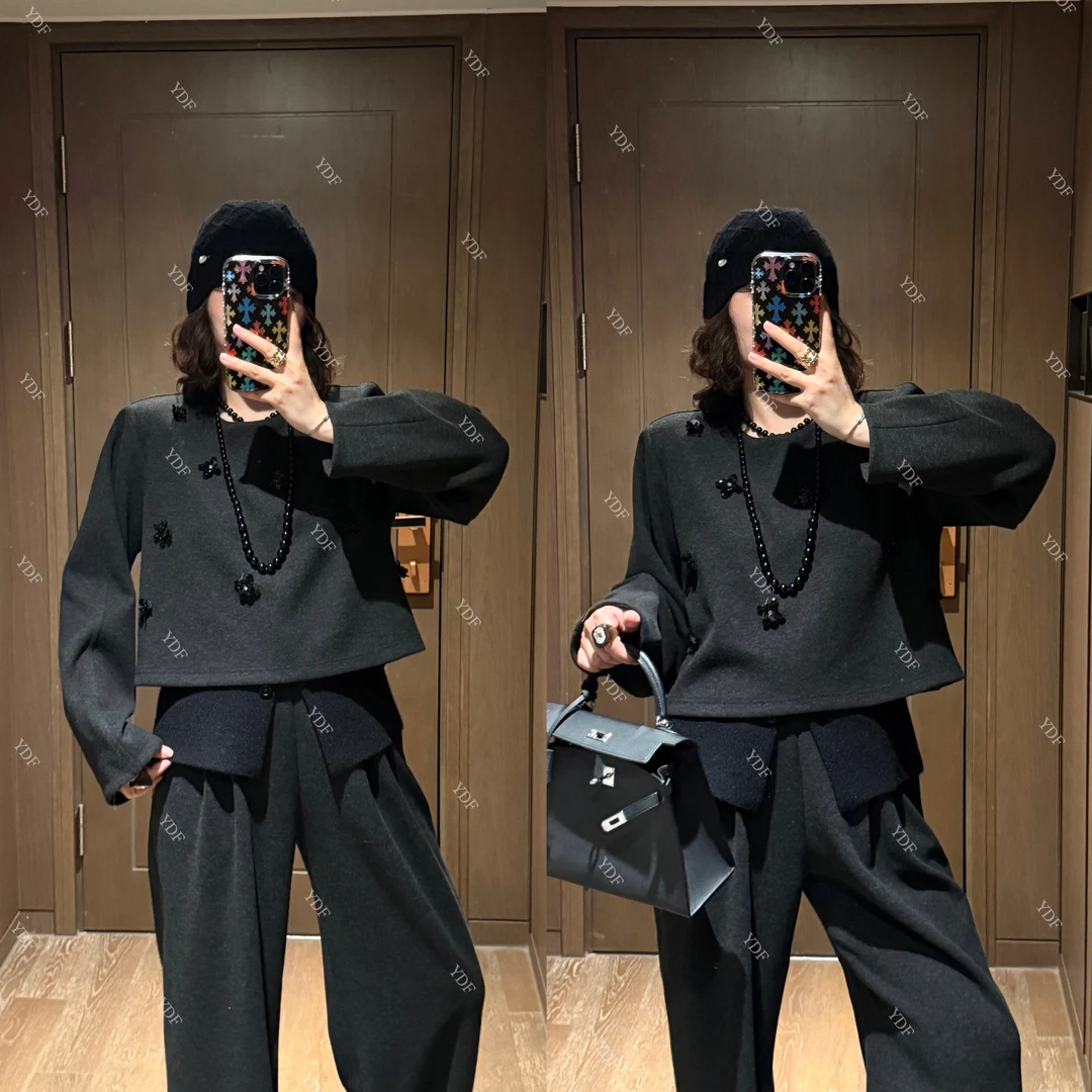 YDFSTUDIO小众【岁月星河】欧货高品重工亮片花朵假两件拼接上衣