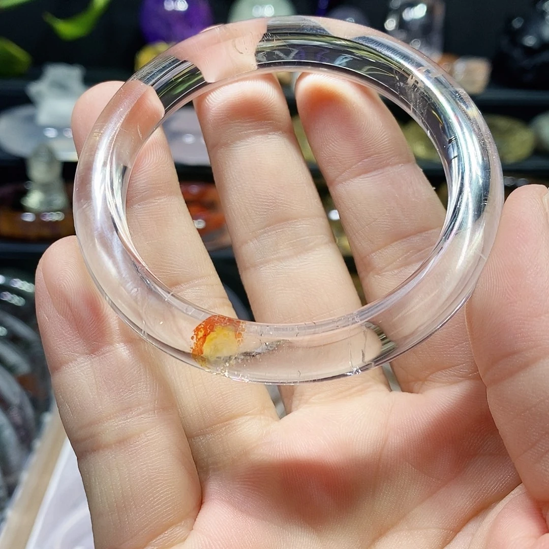 水晶手镯未镶嵌天然水晶手镯55圈口胶花翘色