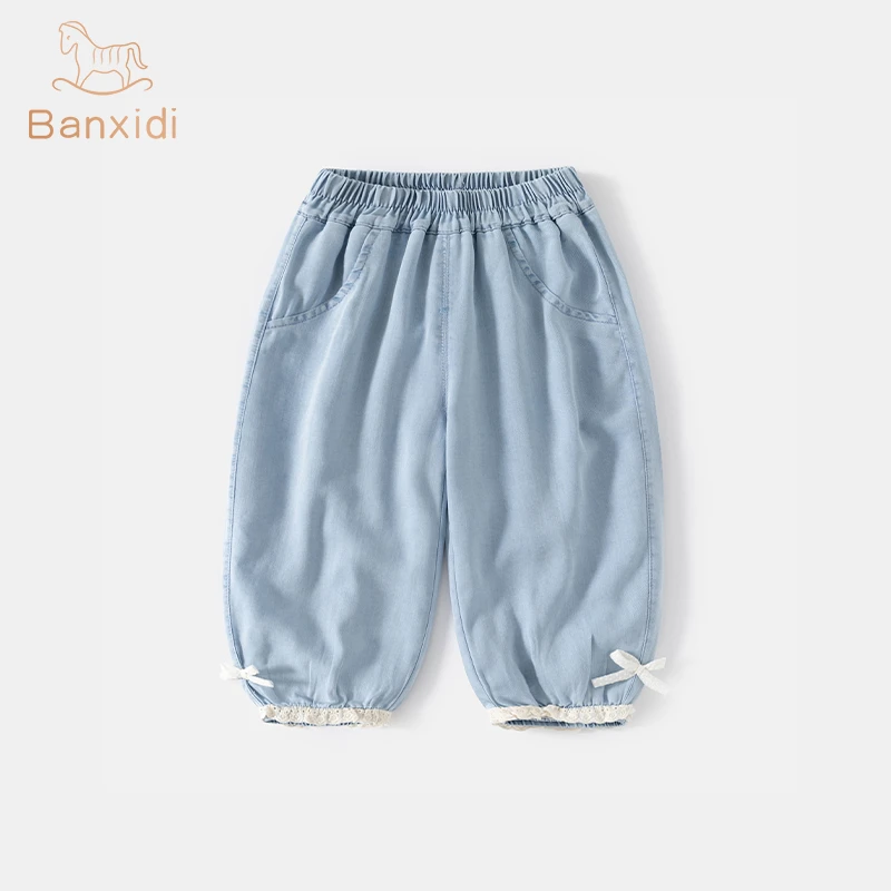 班喜迪女童裤子夏季防蚊裤薄款宝宝休闲七分裤儿童休闲束脚牛仔裤