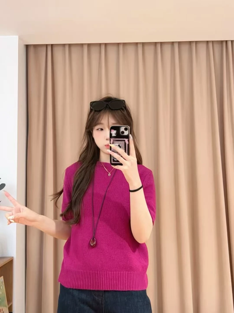13551余小鱼【火龙果毛衣】两色基础圆领时尚秋冬短袖毛衣女装
