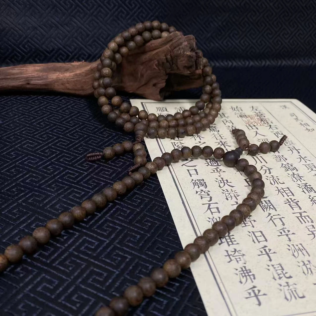 沉香圆珠7mm 白棋楠沉香木叠戴三圈手串项链，多样性发货1件