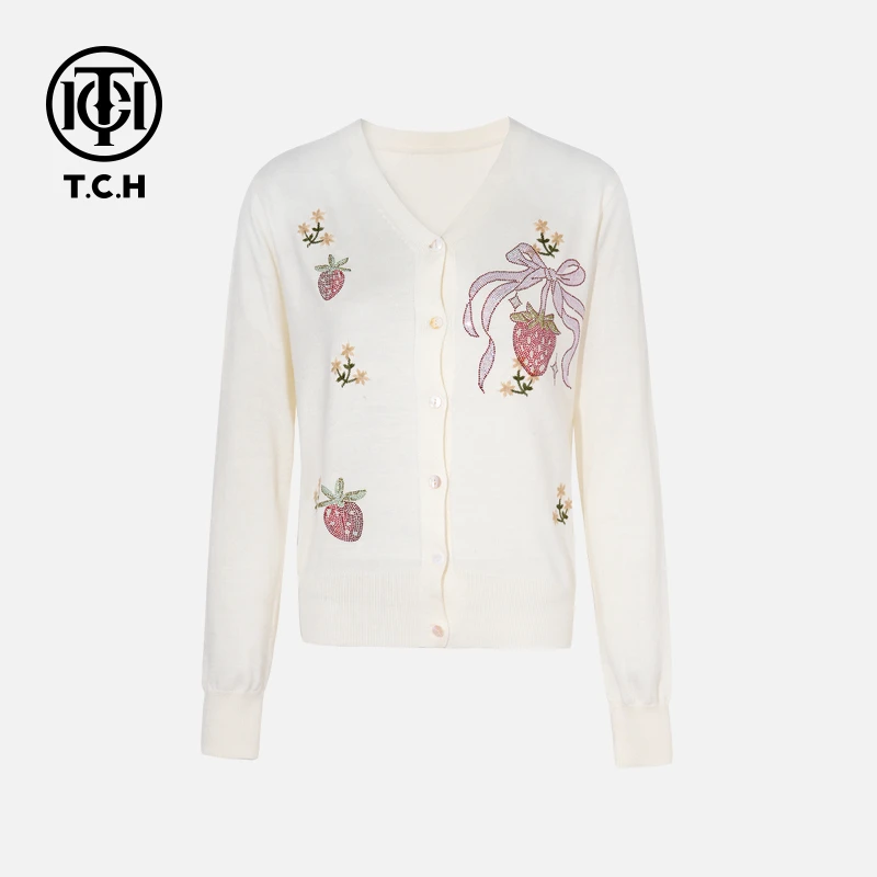 TCH私服秋款烫钻新时尚淑女百搭新潮流针织衫T75C43E5007轻奢tch