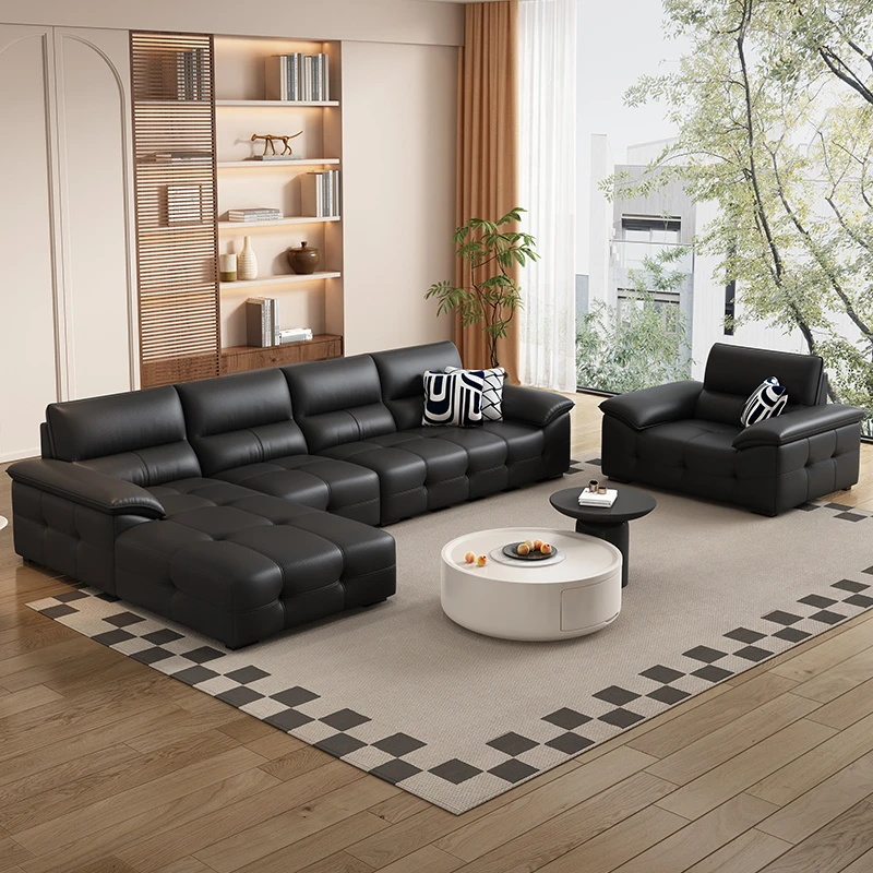 意式简约真皮沙发客厅家用轻奢大小户型贵妃直排三四人位沙发组合