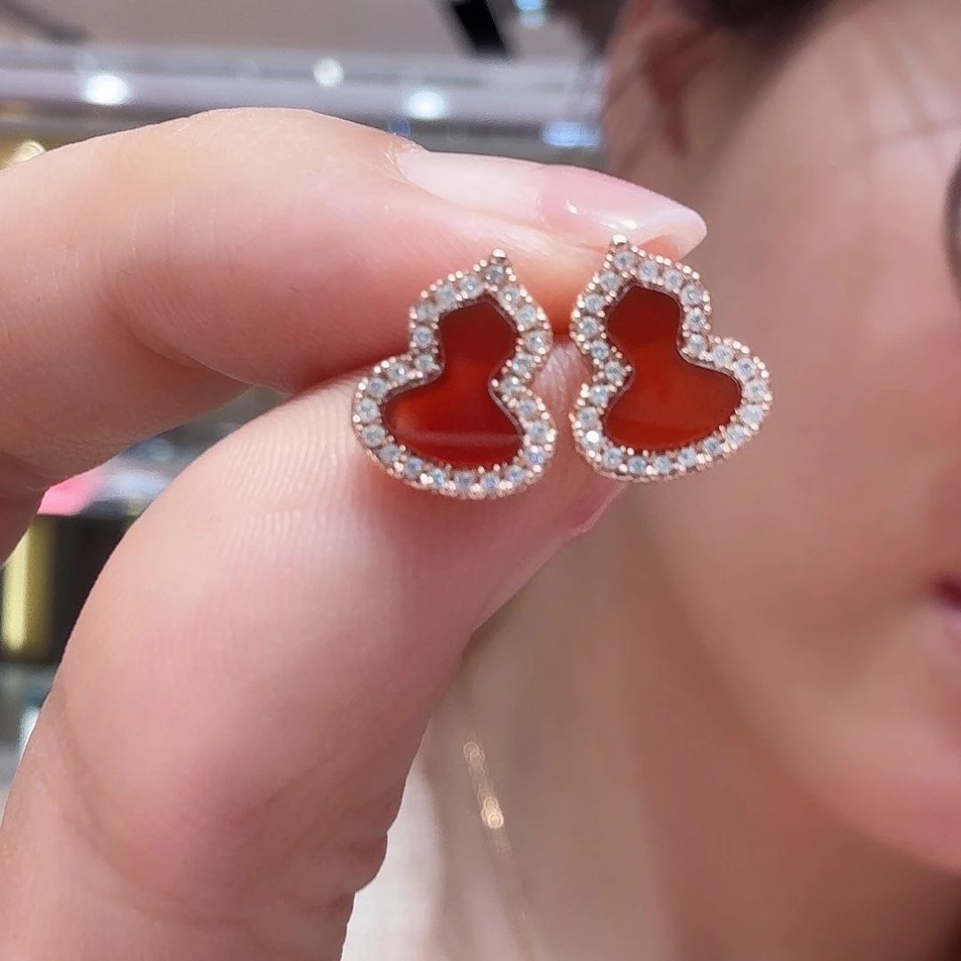 18K金镶嵌耳环玛瑙/玉髓耳环