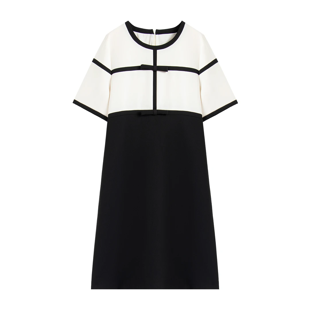 【深圳虹姐】新款法式赫本风黑白撞色气质连衣裙