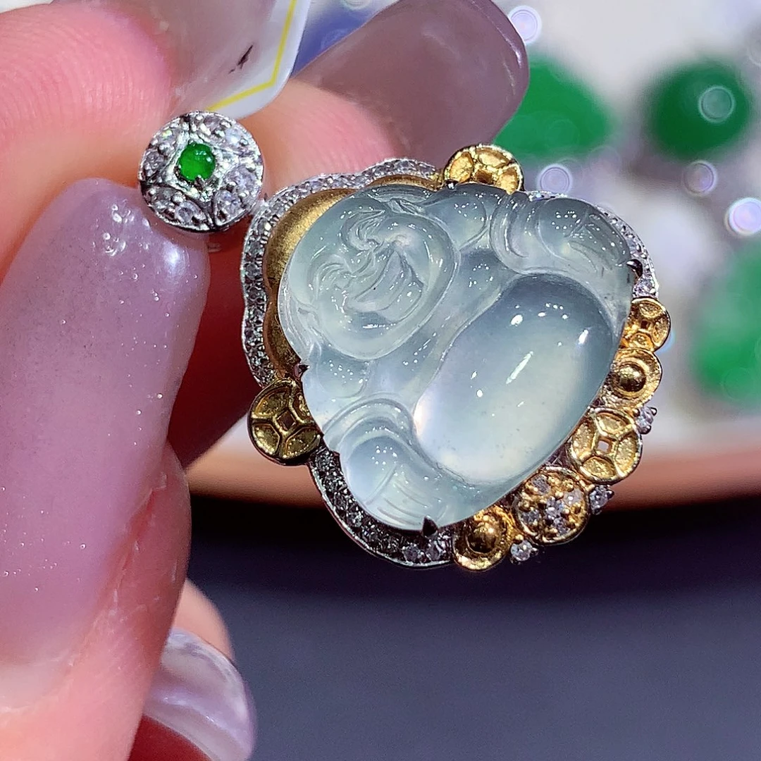 翡翠18K金镶嵌吊坠(不含链)