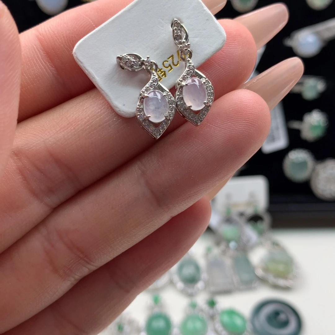 翡翠银S925镶嵌颈饰耳钉