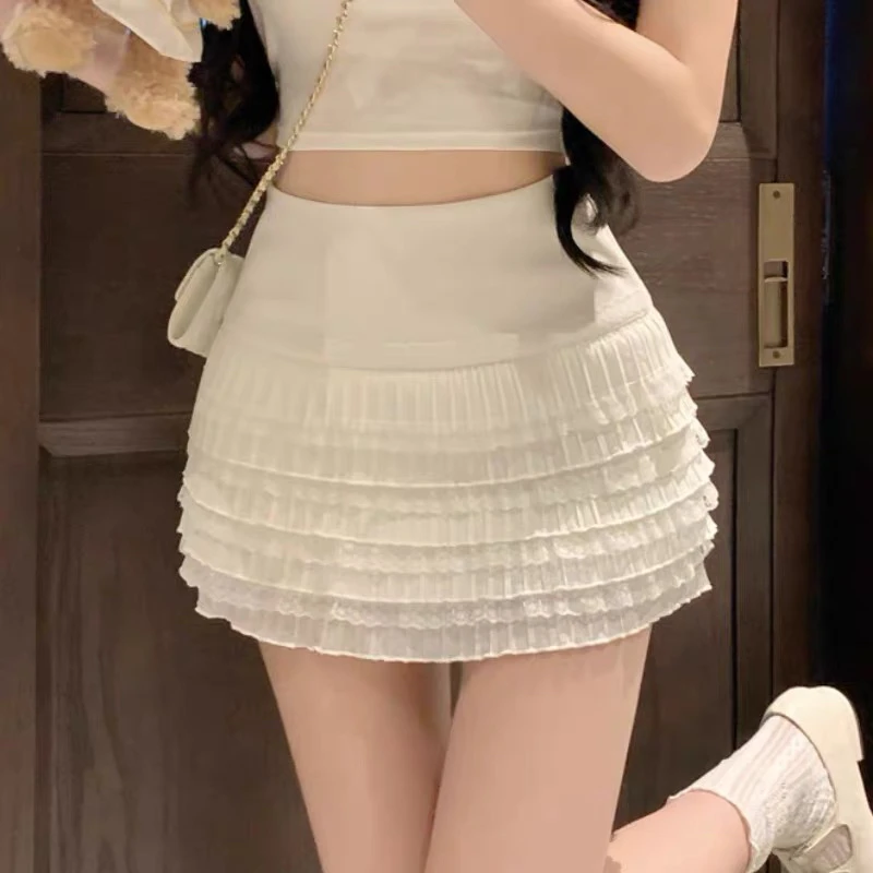夏季新款纯欲风2025层层蕾丝设计花边高腰半身裙防走光内衬短裙女