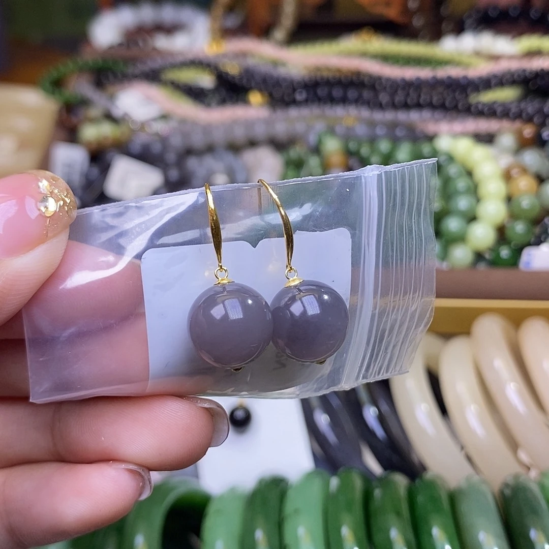 和田玉未镶嵌颈饰浓烟紫葡萄紫金镶耳坠12