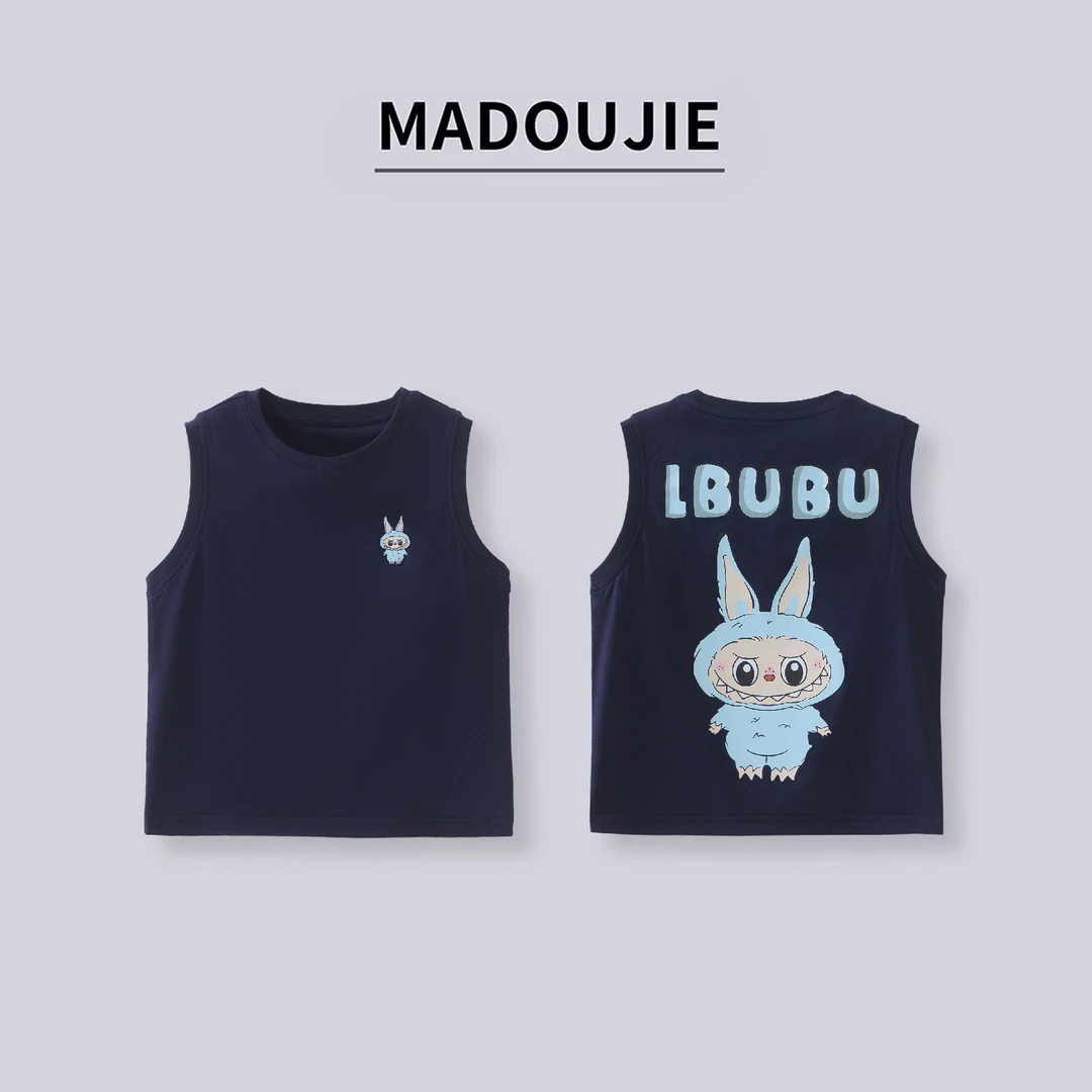 麻豆街「无袖T恤]夏款男童女童休闲T恤纯色中大童可爱风MD254