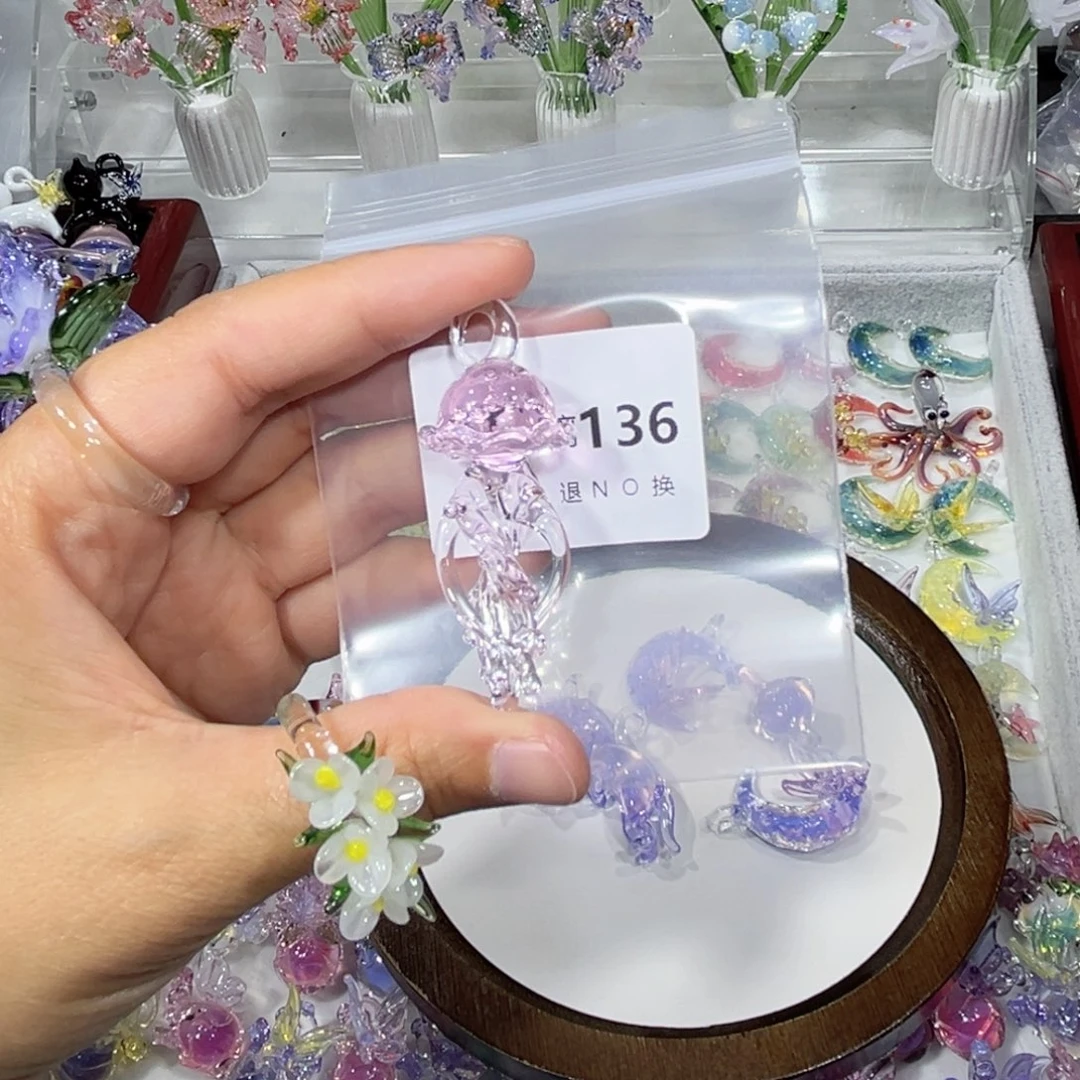 吊坠(不含链)琉璃136粉色水母