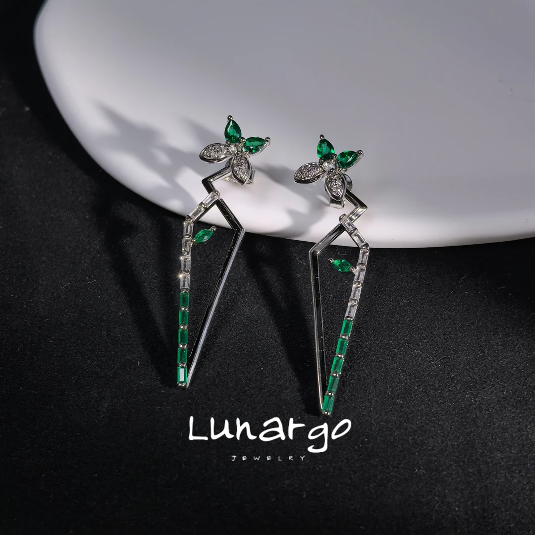 925银合成锆石耳饰 Lunargo澜歌S925银几何蝴蝶耳饰小众气质轻奢