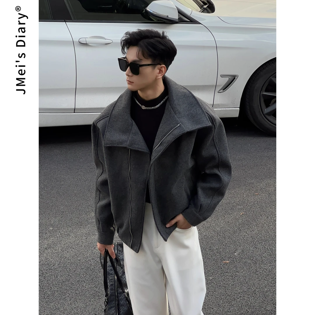 JMei's Diary韩系重磅硬挺感毛呢夹克外套宽松百搭休闲翻领高级感