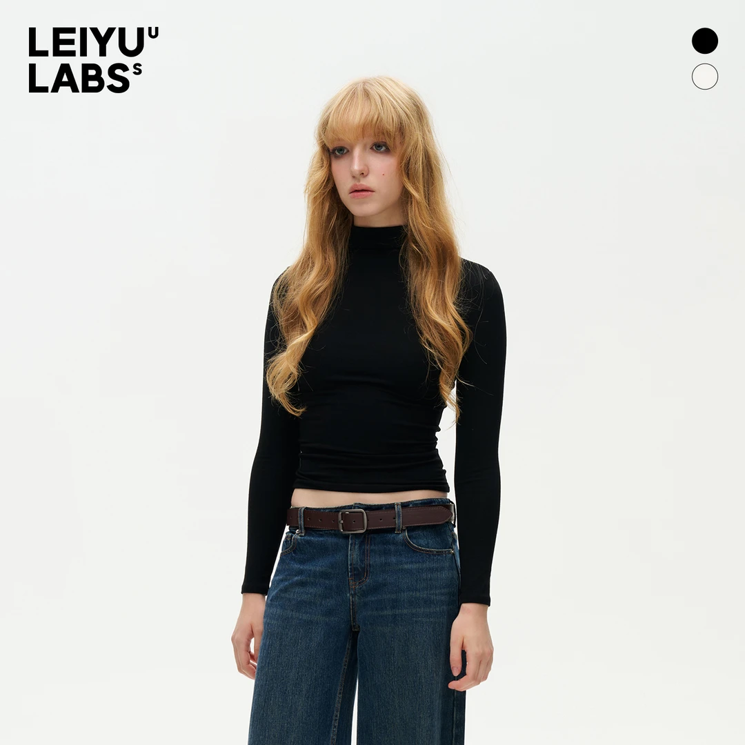 LEIYU LABS小立领针织打底衫女冬2025年新款高弹修身显瘦内搭上衣
