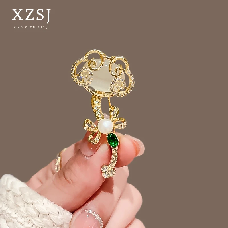铜锆石胸针 新中式如意平安锁别针款轻奢国风新款胸花女旗袍配饰