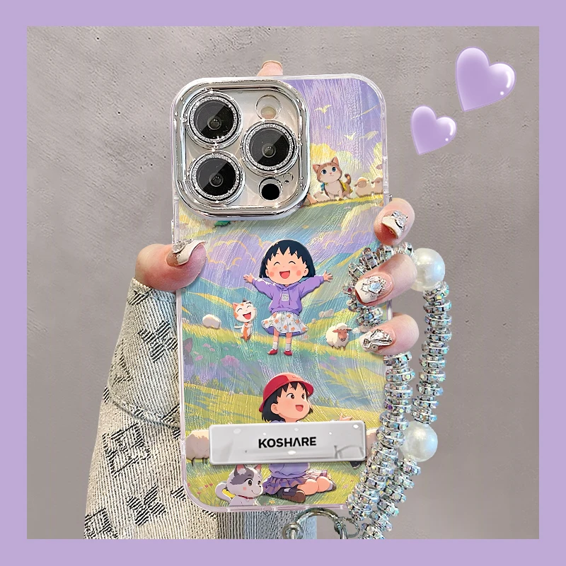 樱桃小丸子适用苹果15华为vivo/oppo小米iPhone16精孔羽纱手机壳