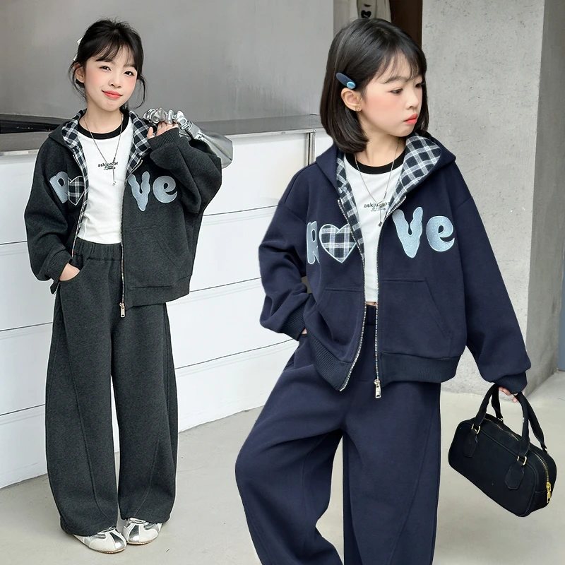 女童秋季连帽时尚中大童女2025女孩洋气运动套装童装休闲风两件套