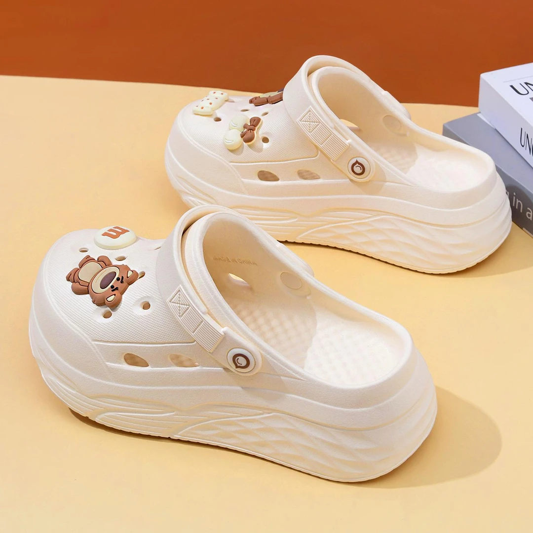 FAVMARTHA厚底洞洞鞋女增高踩屎感泡泡鞋女防滑包头拖外穿ins潮网