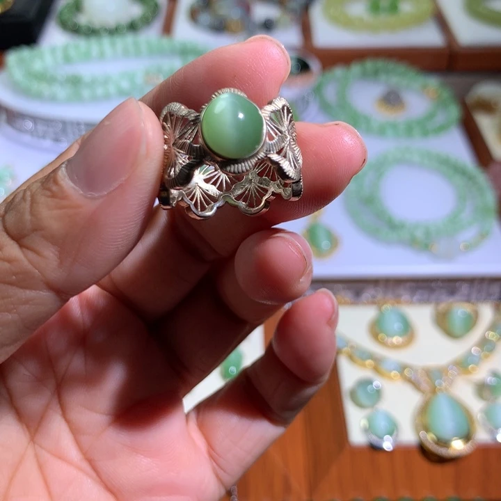 和田玉（碧玉）银S925镶嵌戒指