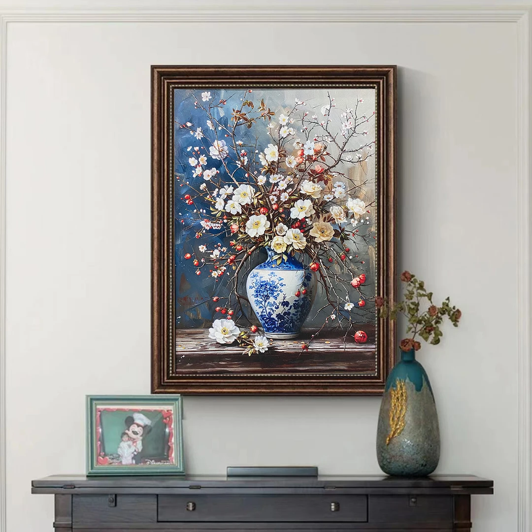 A89简美静物花卉油画 美式怀旧玄关餐厅装饰画印象派