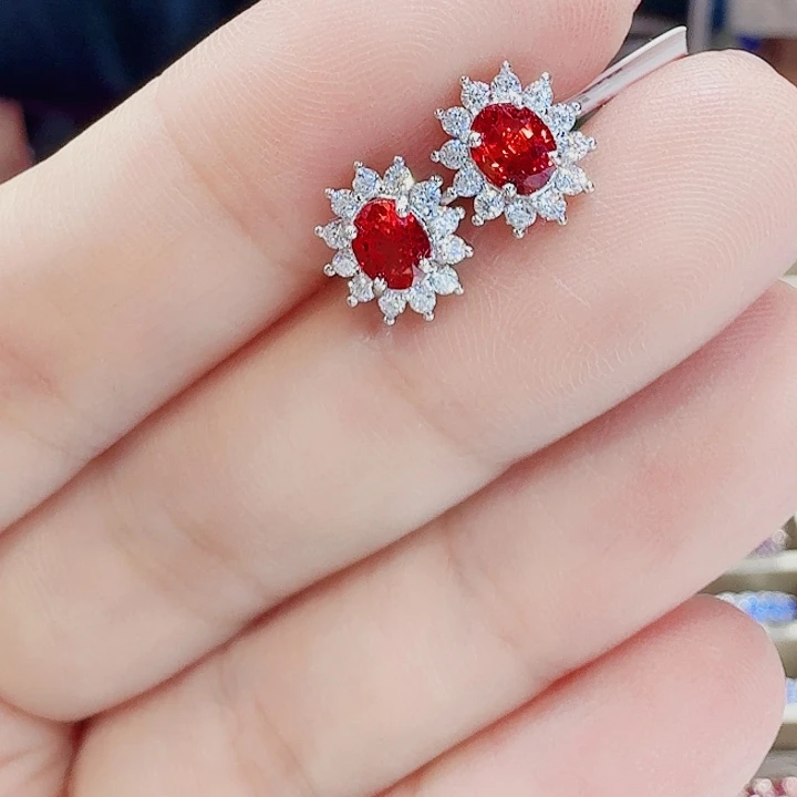 蓝宝石耳饰银S925镶嵌