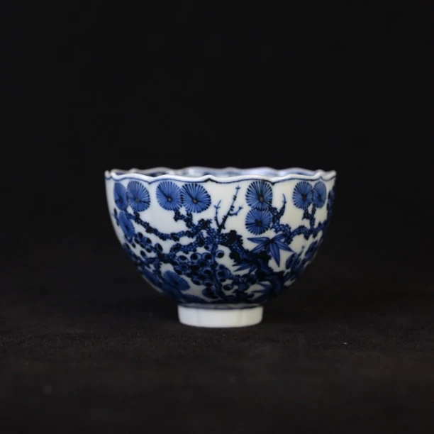 雯华堂 景德镇仿明青花松竹梅花口鸡心杯 满容约110cc