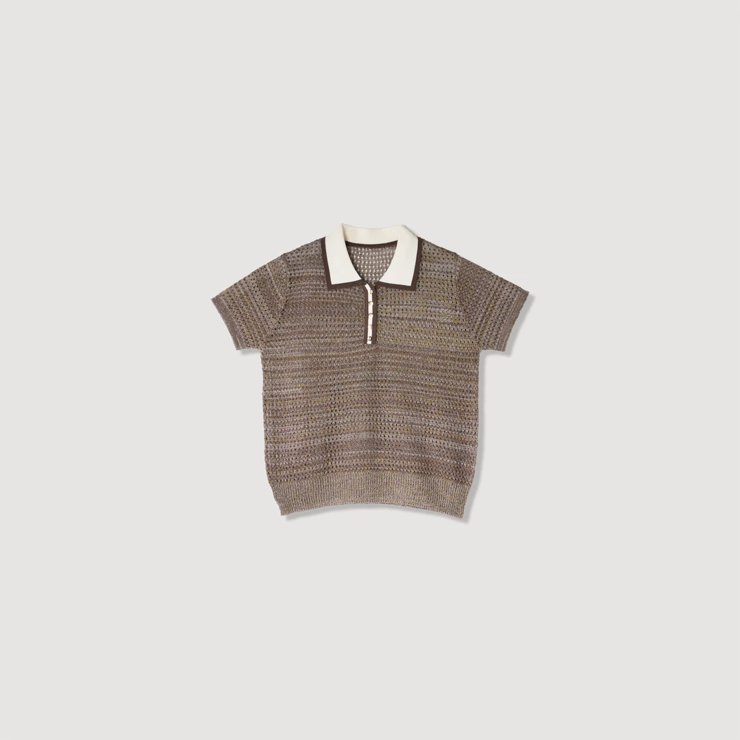 【光影清纱】老钱风夏季镂空小众撞色POLO短袖针织衫X1593