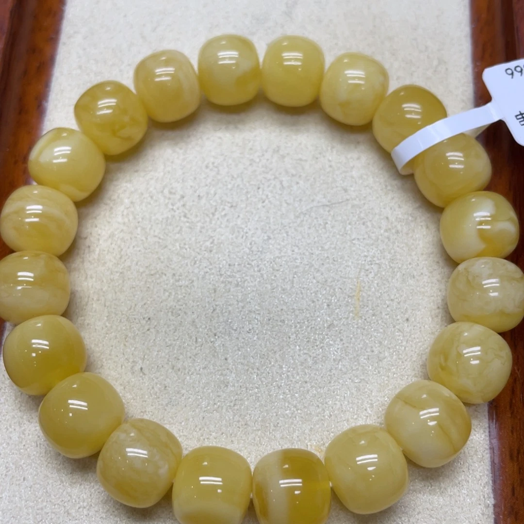 琥珀未镶嵌手链11mm浓蜡妖花老型手串15.64克