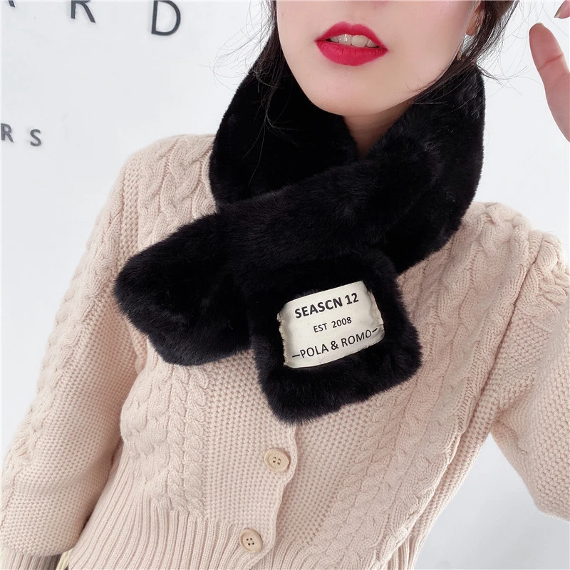 新款加厚女生冬季加绒高档围脖护颈围巾保暖时尚柔软仿兔毛绒围巾