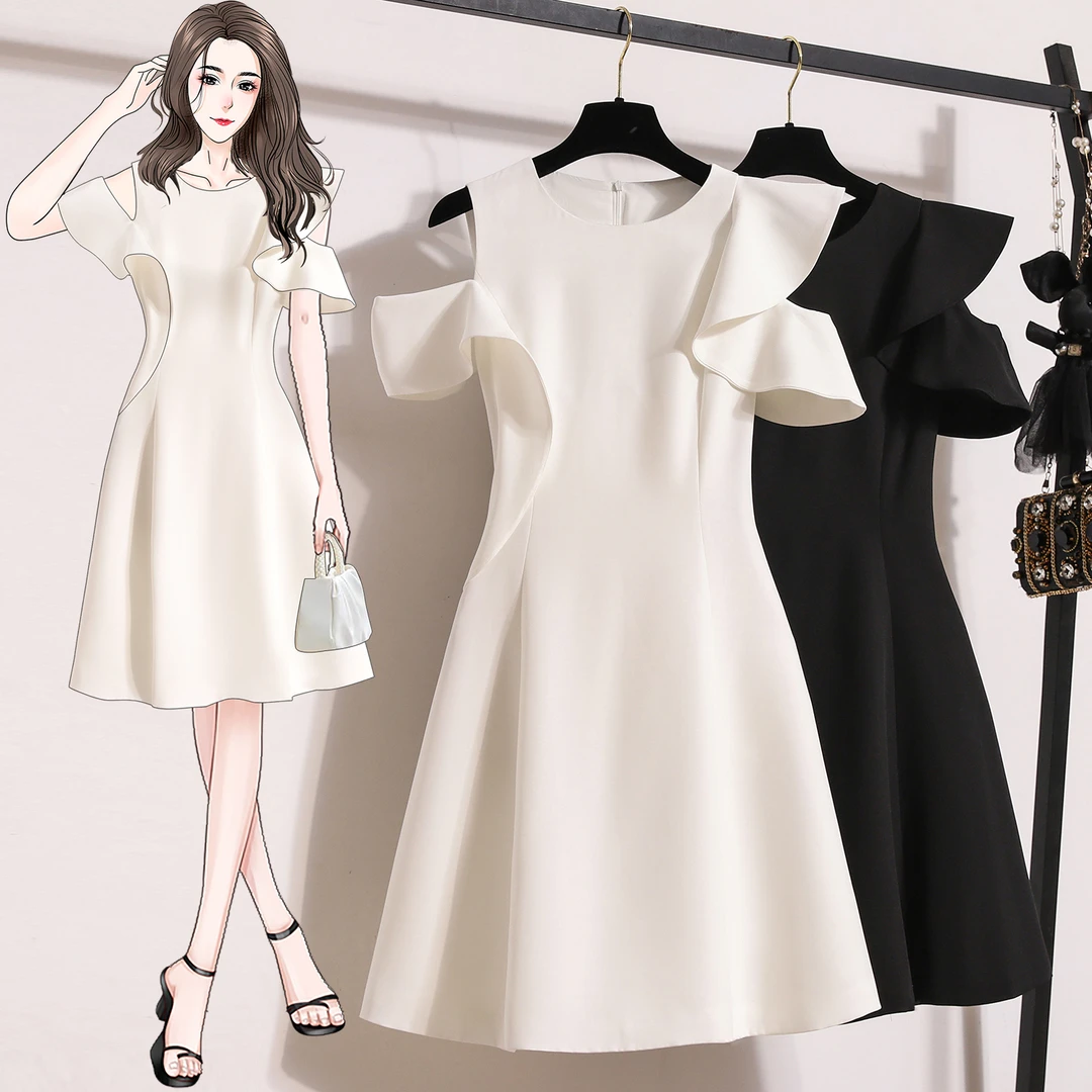 实拍白色小众连衣裙女夏季2025年新款收腰显瘦气质爆款礼服裙淑女