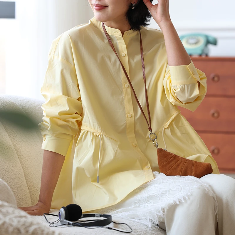 春款立领衬衫女纯色小众复古5151-1172