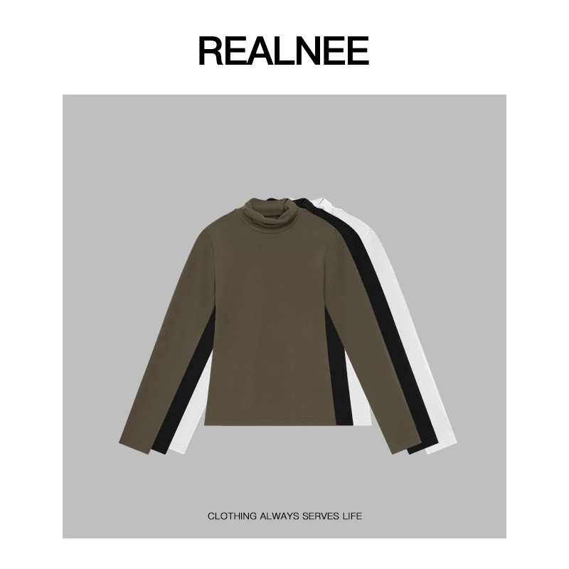 REALNEEI【面膜衫】高级质感慵懒高领打底透气上衣女百搭长袖07110